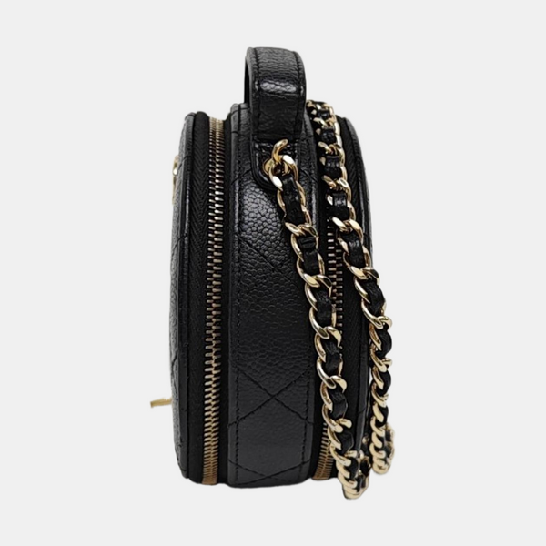 ROUND Quilted Grained Calfskin Black