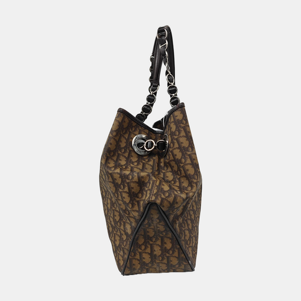 Oblique Coated Canvas Tote Bag Brown