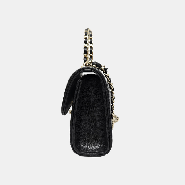 Quilted Grained Calfskin Shoulder Bag Large Black