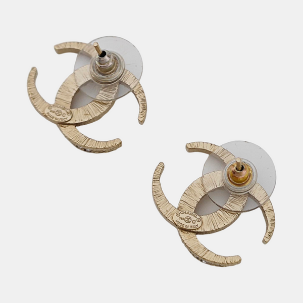 CC Logo Metal Gold Stud Earrings