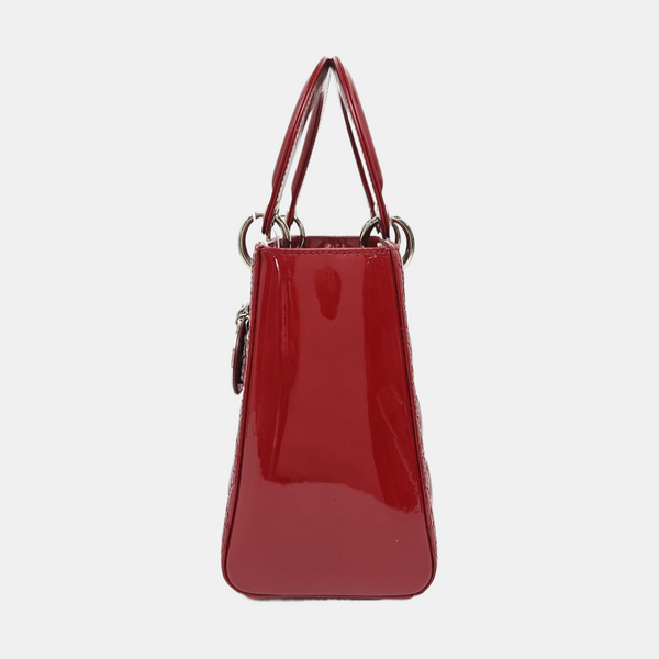 Lady Dior Medium Cannage Patent Leather Red
