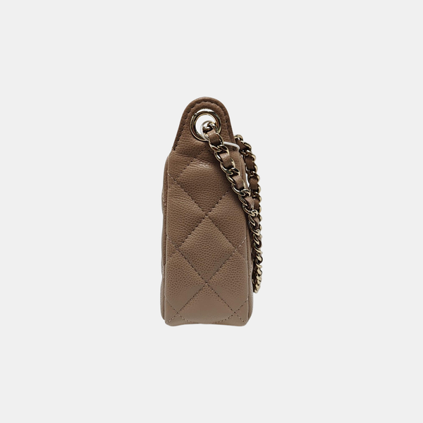 Quilted Grained Calfskin Shoulder Bag Beige