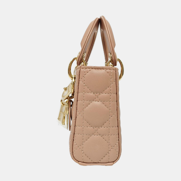Authenticated pre-owned Lady Dior Super Mini Quilted Lambskin Beige - Tote Bag at Looply