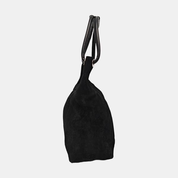 Suede Top Handle Bag Black