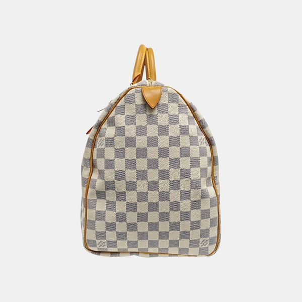 KEEPALL 50 Damier Azur Coated Canvas White