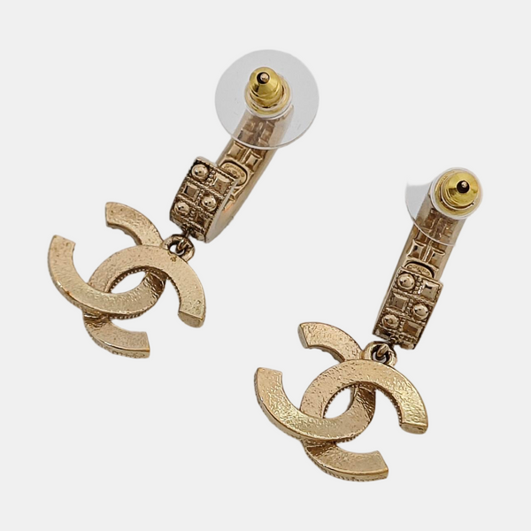 CC Logo Metal Gold Stud Earrings