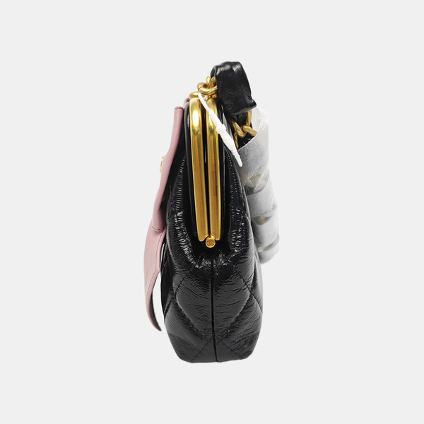 Quilted Patent Leather Shoulder Bag Black