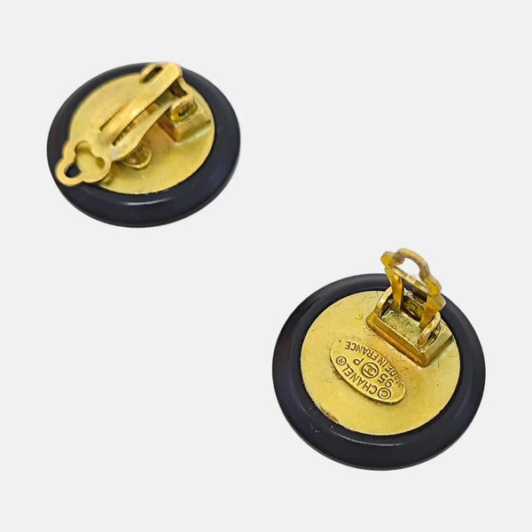 Gold Plated Black Clip On Earrings