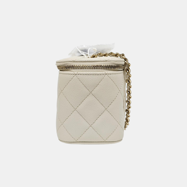 VANITY CASE Small Quilted Grained Calfskin White