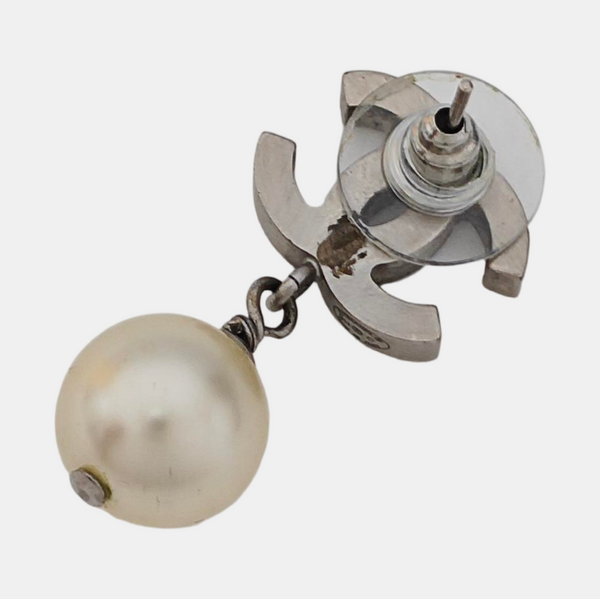 CC Logo Metal Silver Stud Earrings