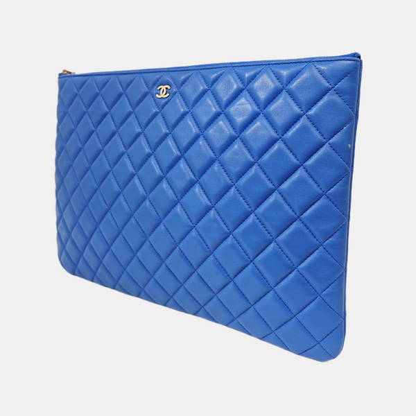 Quilted Lambskin Clutch Large Blue