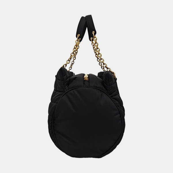 Quilted Nylon Top Handle Bag Black