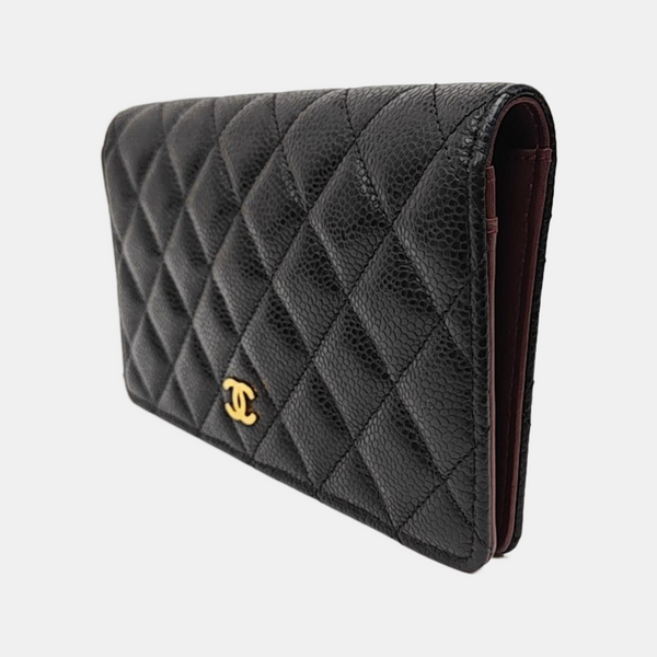 Quilted Grained Calfskin Wallet Black