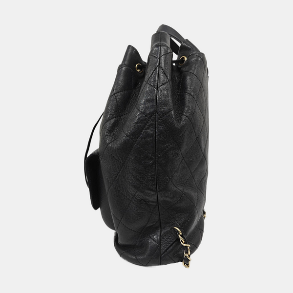 Quilted Grained Calfskin Backpack Black