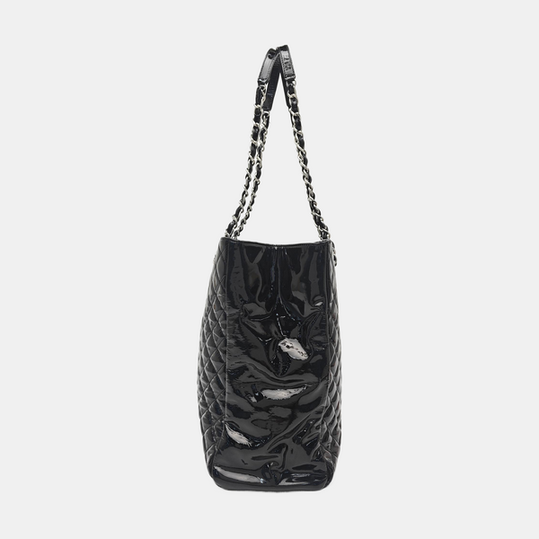 Quilted Patent Leather Tote Bag Black