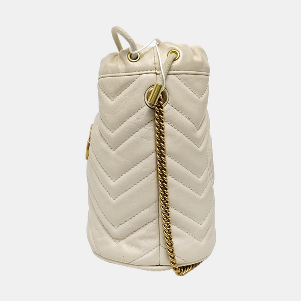 Authenticated pre-owned GG Marmont Mini Quilted Calfskin White - Bucket Bag at Looply