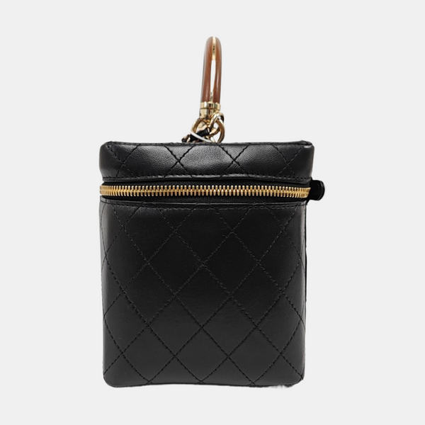 VINTAGE COSMETIC BAGS Quilted Lambskin Black
