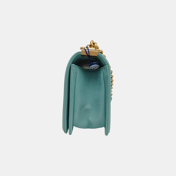 Authenticated pre-owned BOY CHANEL Small Quilted Grained Calfskin Blue - Shoulder Bag at Looply