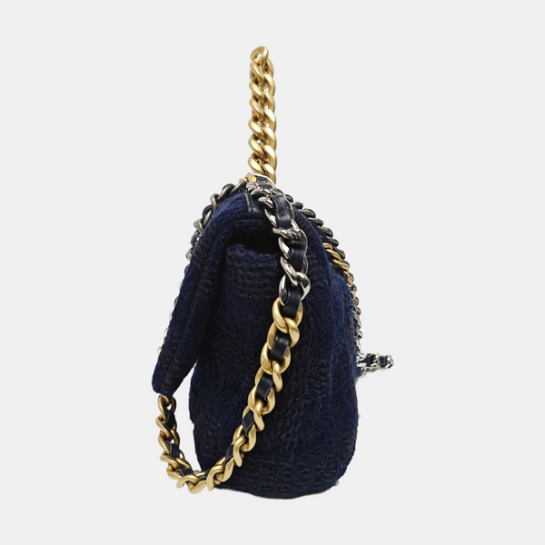 CHANEL 19 Small Quilted Fabric Blue
