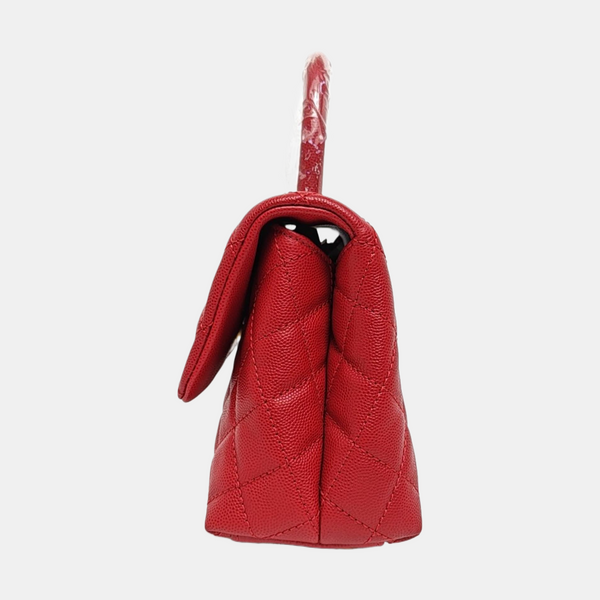 Authenticated pre-owned COCO HANDLE Small Quilted Grained Calfskin Red - Shoulder Bag at Looply