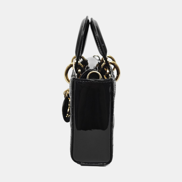 Lady Dior Small Cannage Patent Calfskin Black