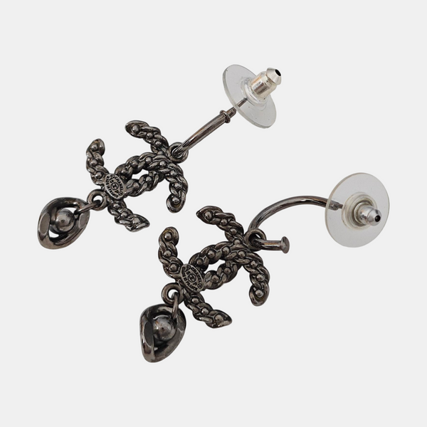 CC Logo Metal Gray Stud Earrings
