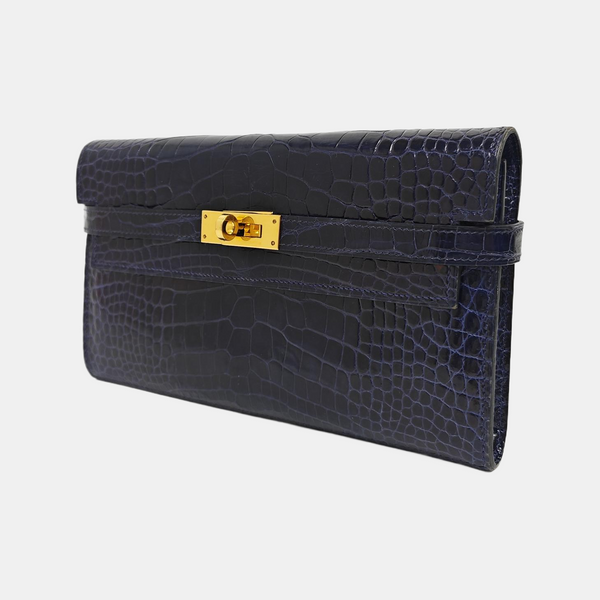 Kelly 20 Shiny Porosus Crocodile Blue Wallet