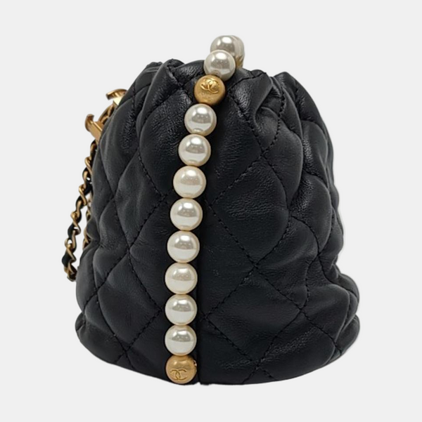 DRAWSTRING Mini Quilted Calfskin Black