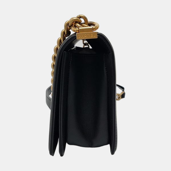 Authenticated pre-owned BOY CHANEL Medium Quilted Grained Calfskin Black - Shoulder Bag at Looply