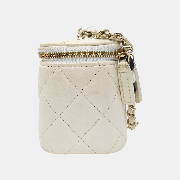 VANITY CASE Mini Quilted Lambskin White