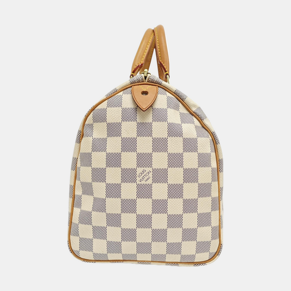 Authenticated pre-owned SPEEDY 30 Damier Azur Coated Canvas White - Top Handle Bag at Looply