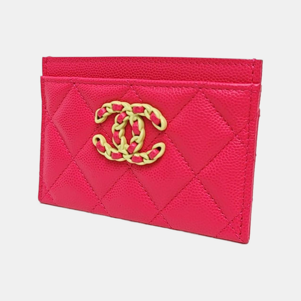 CHANEL 19 Small Quilted Grained Calfskin Red Card Holder