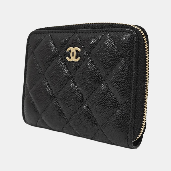 Quilted Grained Calfskin Wallet Black