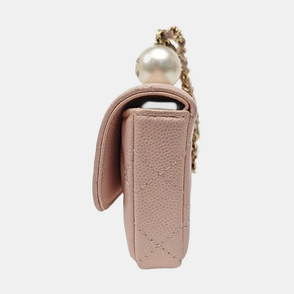 Quilted Grained Calfskin Shoulder Bag Small Pink