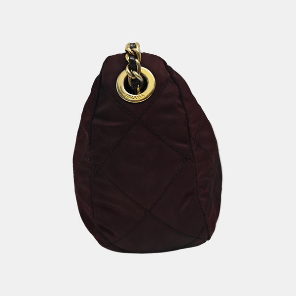 Quilted Nylon Shoulder Bag Brown