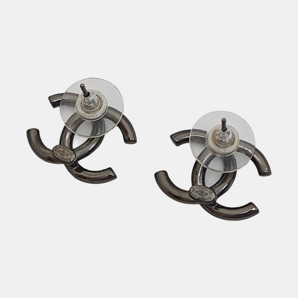 CC Logo Metal Gray Stud Earrings