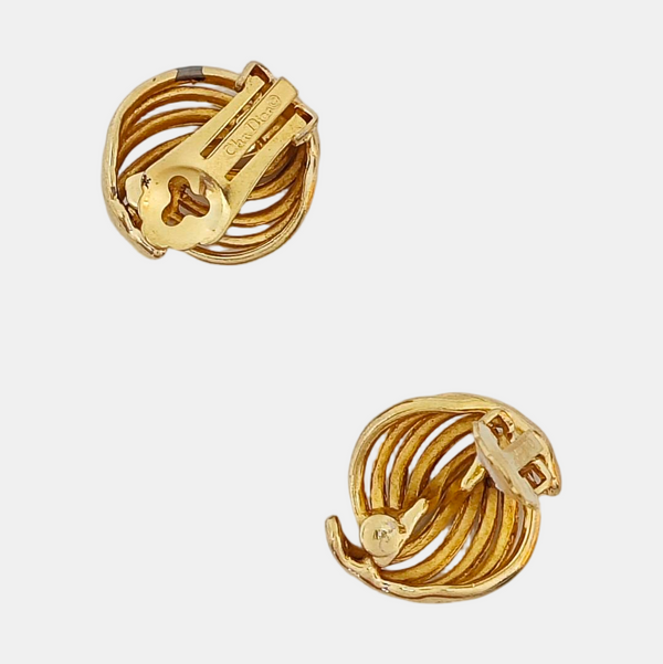 Twist Round Metal Gold Clip On Earrings