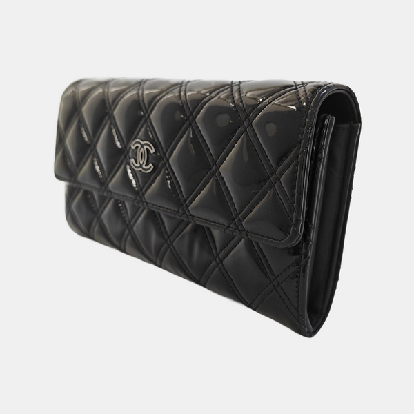 Quilted Patent Leather Wallet Black
