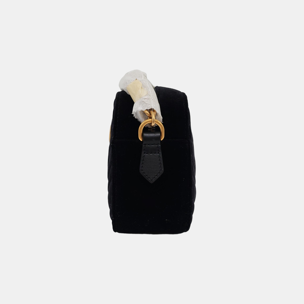 Authenticated pre-owned GG Marmont Small Quilted Velvet Black - Crossbody Bag at Looply