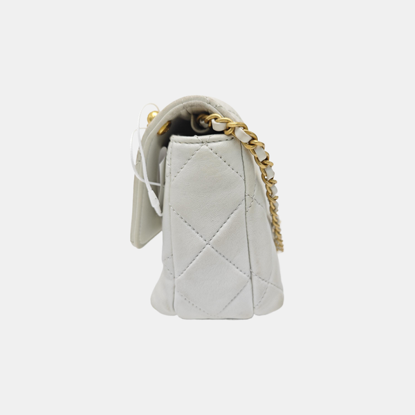 Quilted Lambskin Shoulder Bag White