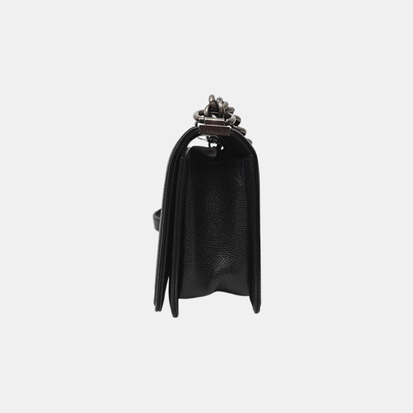 BOY CHANEL Medium Quilted Grained Calfskin Black