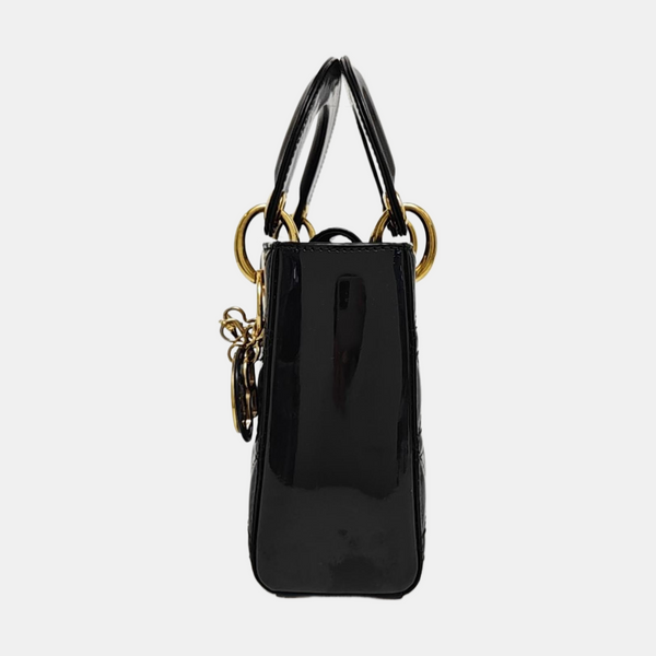 Lady Dior Mini Cannage Patent Leather Black