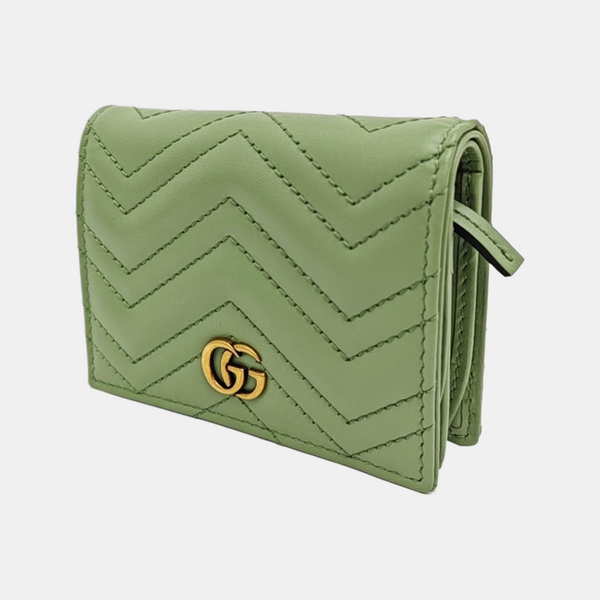 GG Marmont Mini Chevron Calfskin Green Wallet