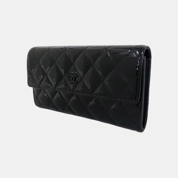 Quilted Patent Leather Wallet Black