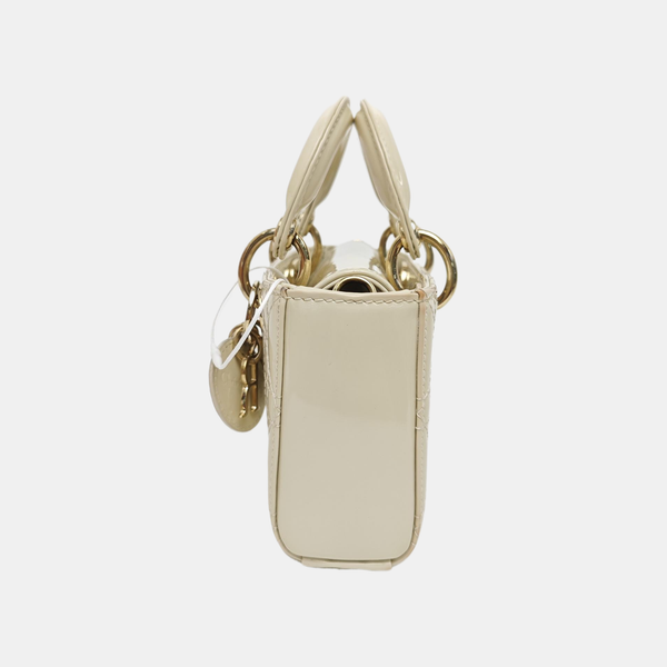 Lady D-Joy Super Mini Cannage Patent Leather White