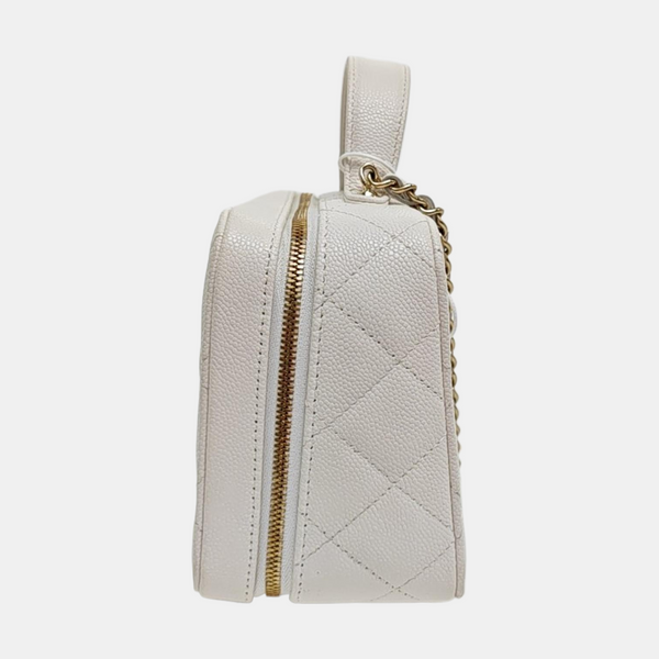 Quilted Grained Calfskin Shoulder Bag White