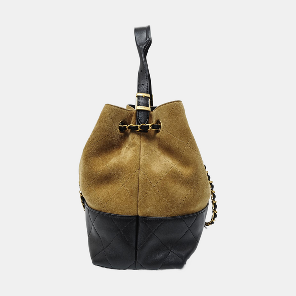 Quilted Suede Top Handle Bag Large Brown