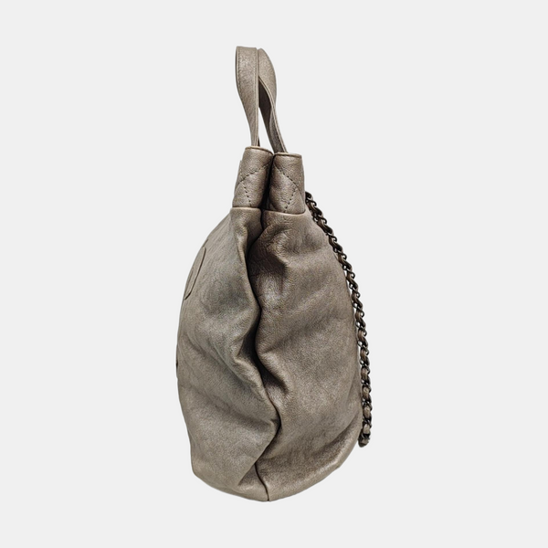 Quilted Calfskin Tote Bag Gray