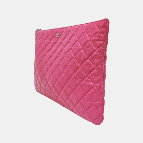 Quilted Grained Calfskin Clutch Pink