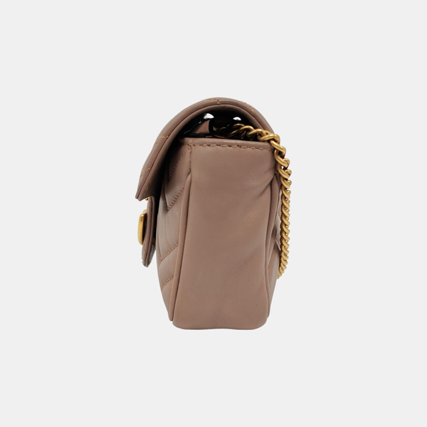 Authenticated pre-owned GG Marmont Mini Quilted Calfskin Beige - Shoulder Bag at Looply